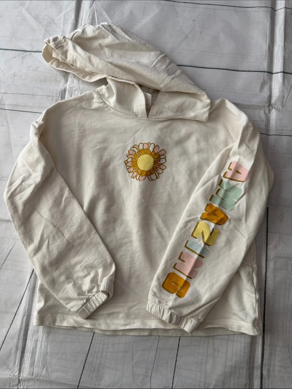 Carter's Cream Hoodie with Daisy Chest and Color-Block Sleeve Letters